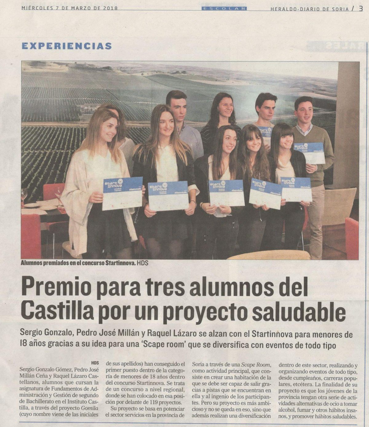 2018-03-07 Proyecto GoMiLa. Artículo Heraldo-Diario de Soria
