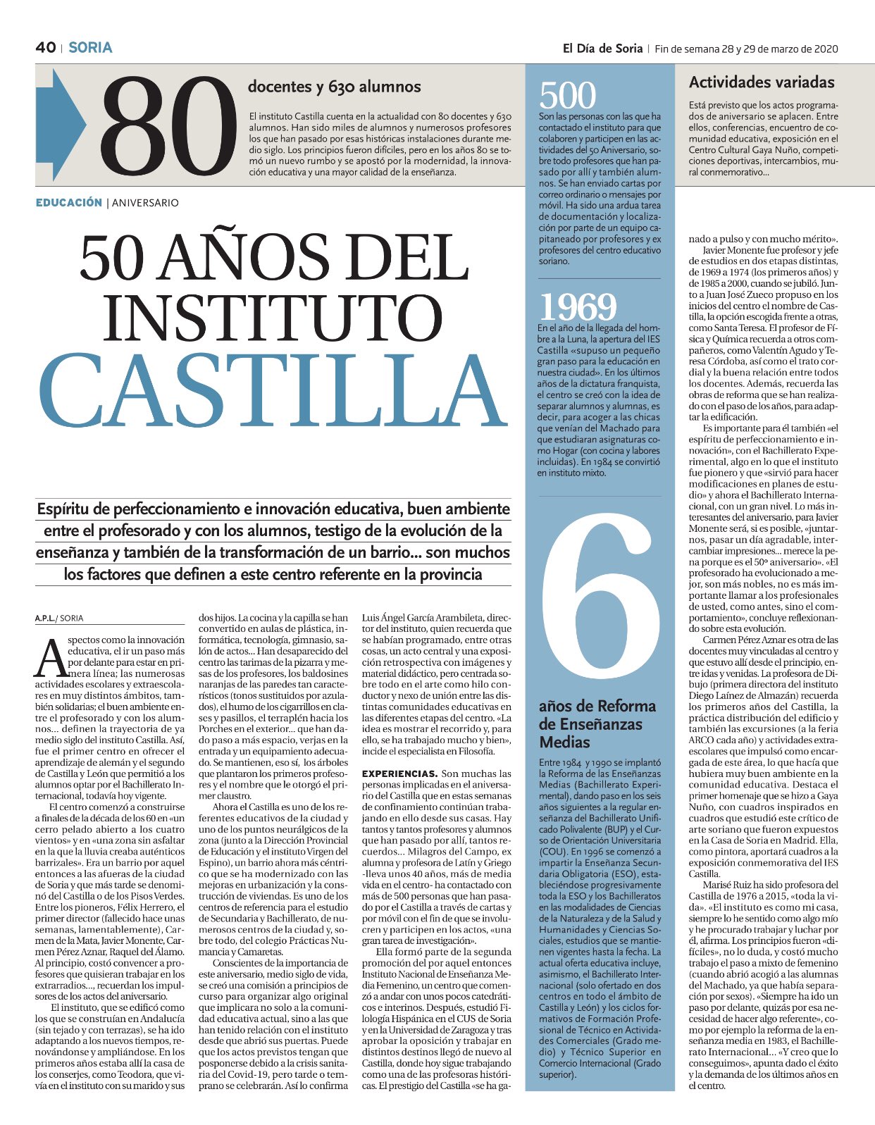 50 Años del Instituto Castilla doble página Día de Soria