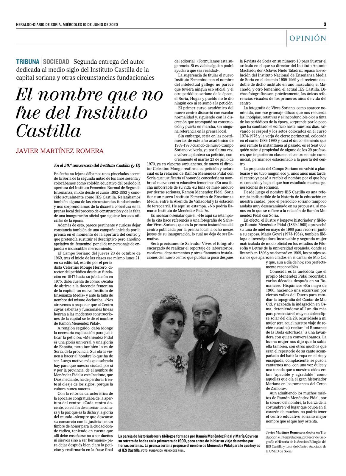 2020-06-08 Heraldo-Diario de Soria 50años2 JavierM Romera
